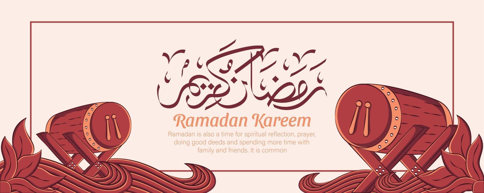 Banner de Ramadán Kareem con adornos de ilustración islámica dibujados a mano sobre fondo blanco. vector