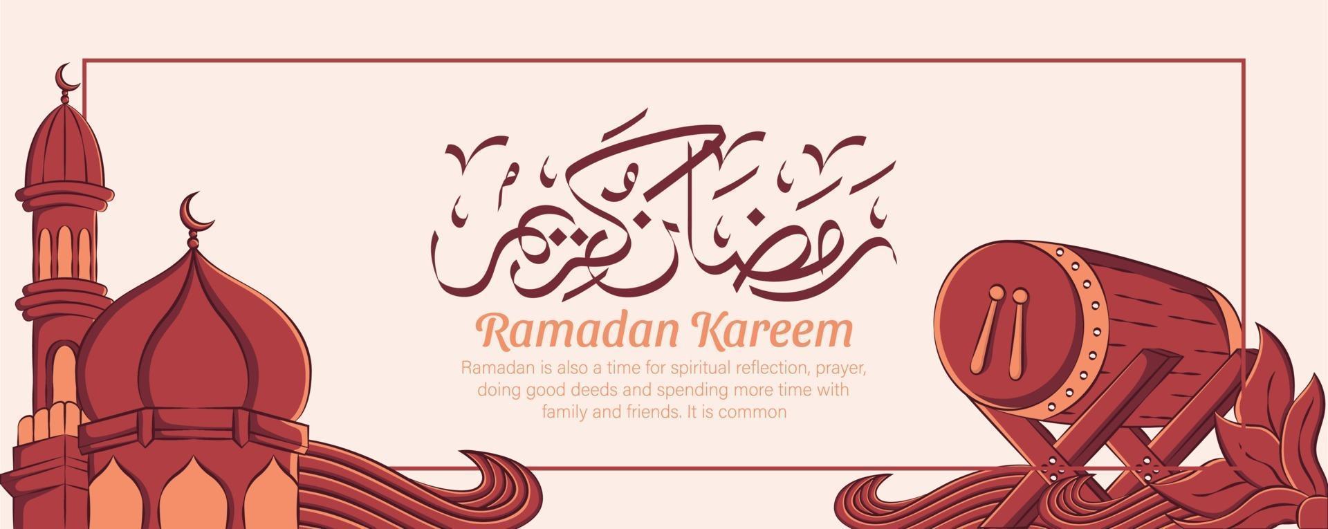 Ramadan kareem banner with hand drawn islamic illustration ornament on white background. vector