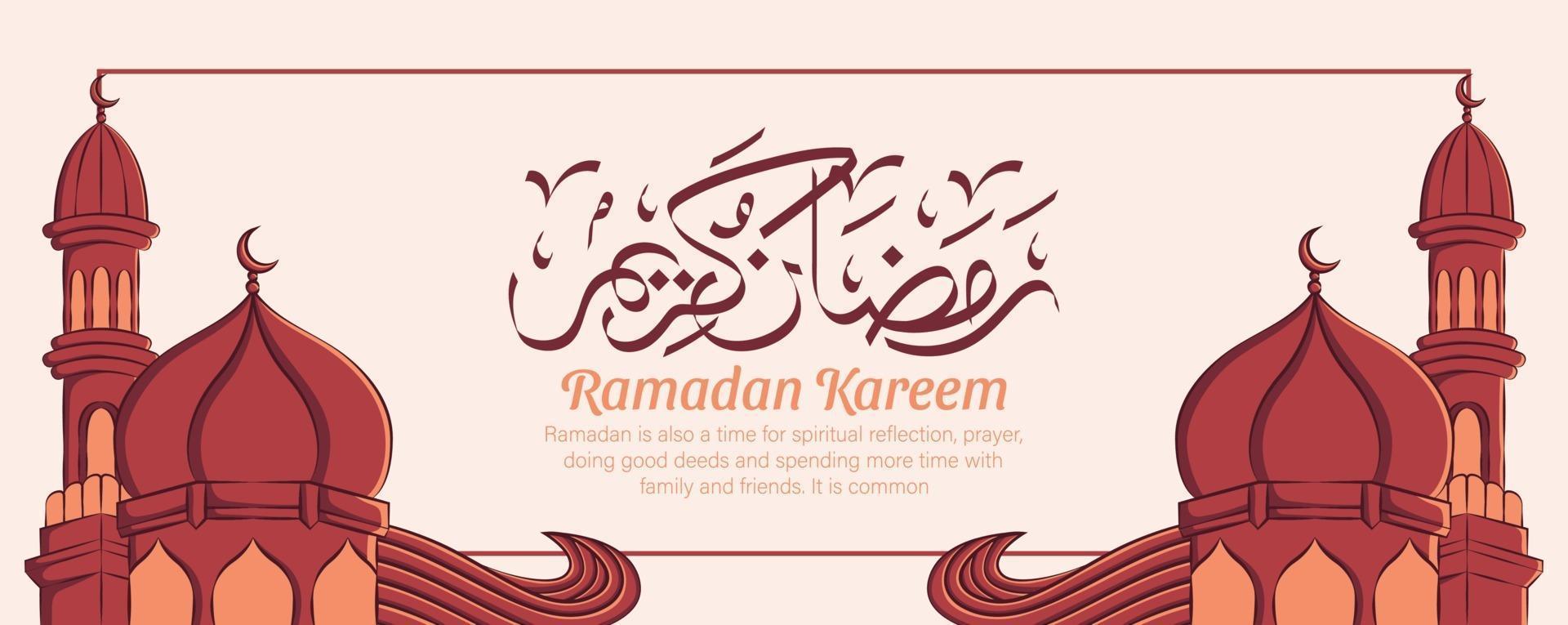 Ramadan kareem banner with hand drawn islamic illustration ornament on white background. vector