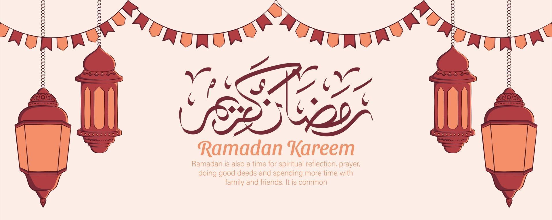 Ramadan kareem banner with hand drawn islamic illustration ornament on white background. vector