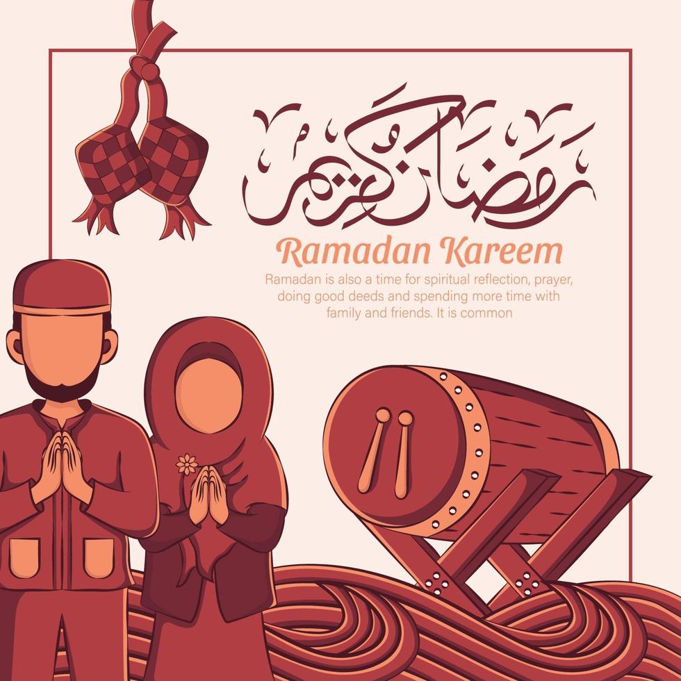 Ilustración dibujada a mano del concepto de saludo de Ramadán Kareem o Eid Mubarak en fondo blanco. vector