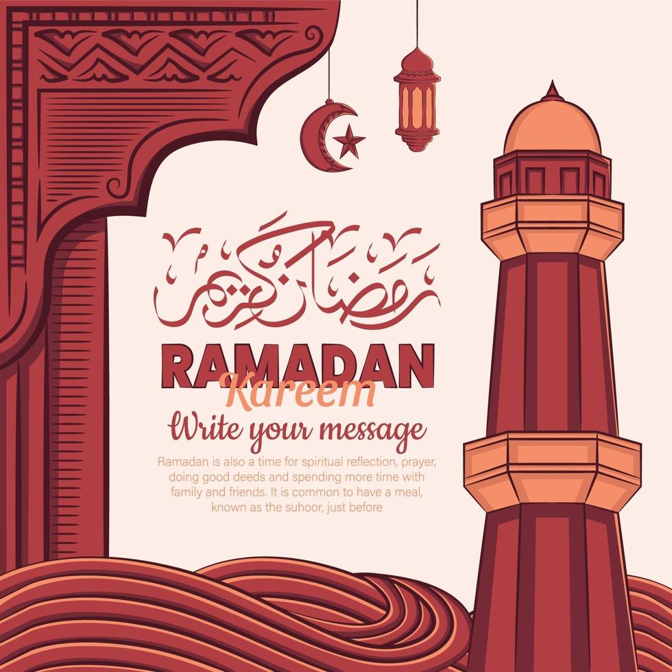 Hand drawn illustration of ramadan kareem or eid mubarak greeting concept in white background. vector