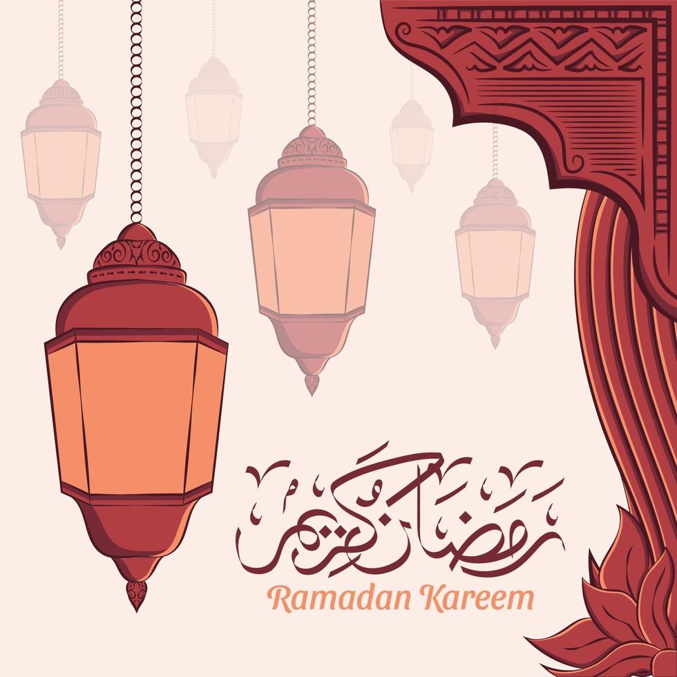 Hand drawn illustration of ramadan kareem or eid mubarak greeting concept in white background. vector