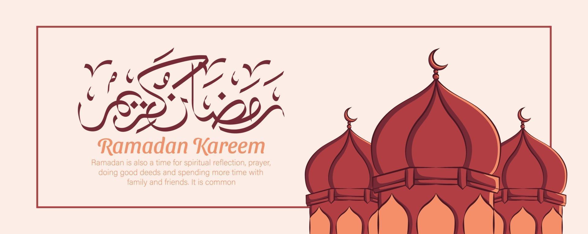 Banner de Ramadán Kareem con adornos de ilustración islámica dibujados a mano sobre fondo blanco. vector