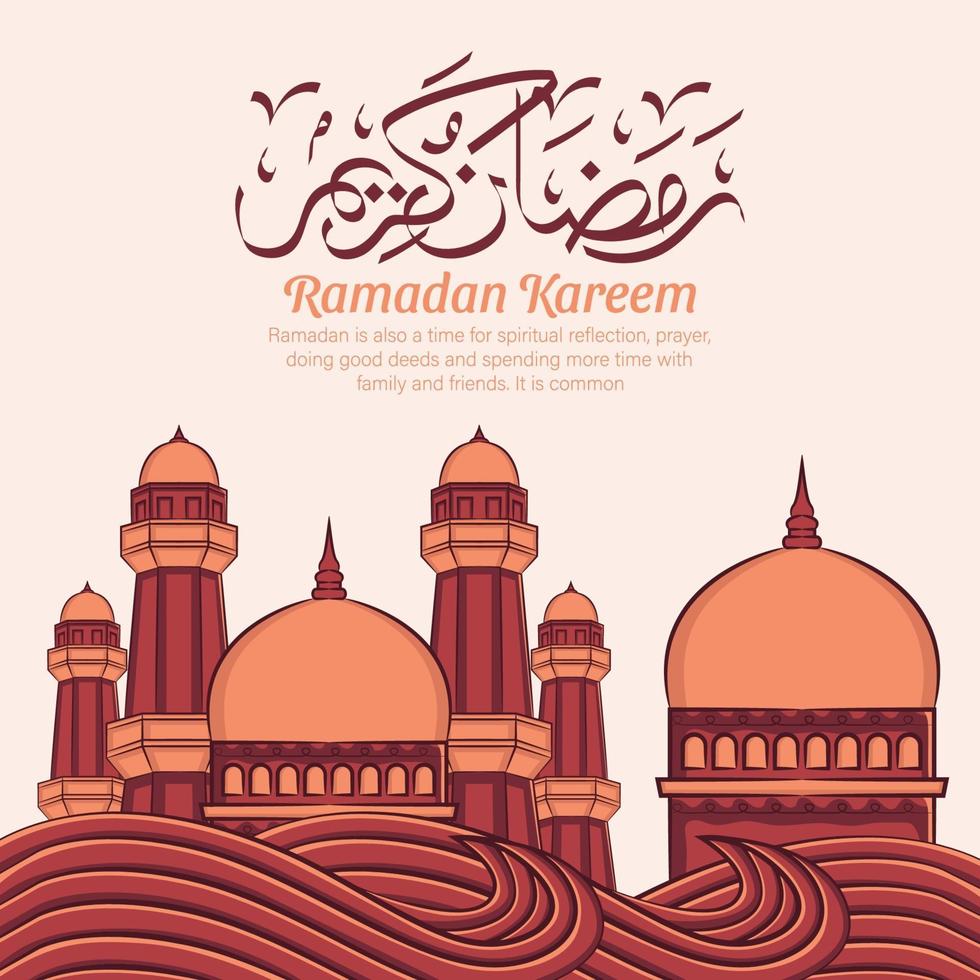 Hand drawn illustration of ramadan kareem or eid mubarak greeting concept in white background. vector