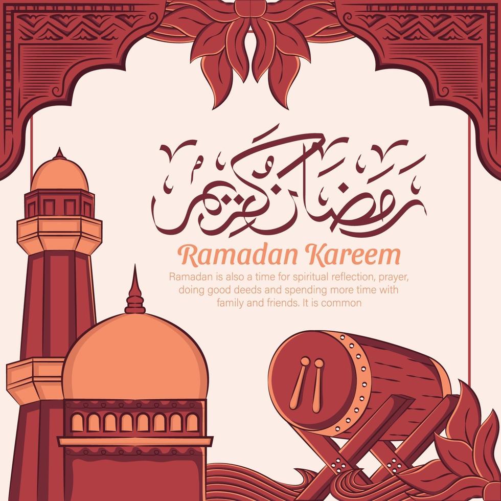 Hand drawn illustration of ramadan kareem or eid mubarak greeting concept in white background. vector