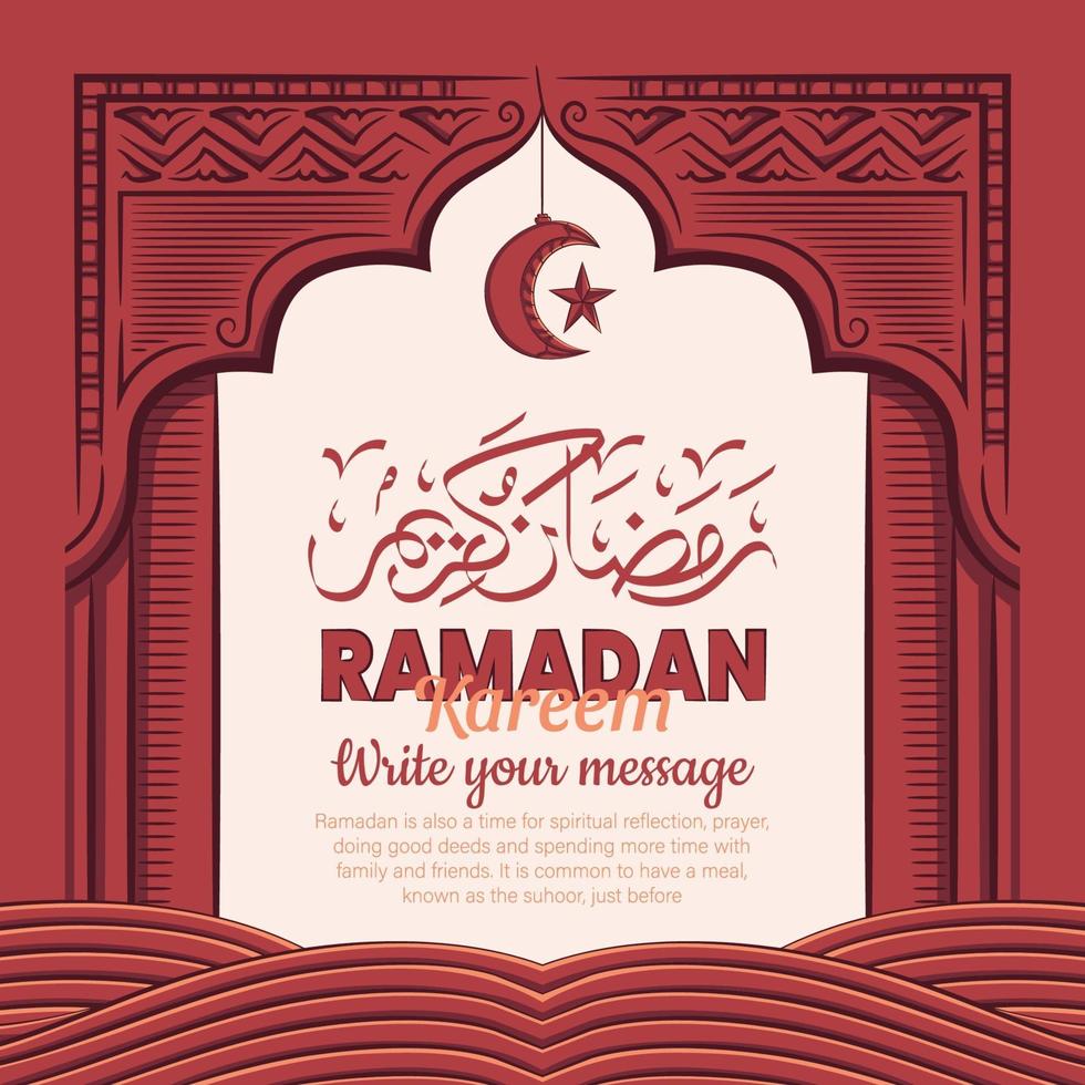 Hand drawn illustration of ramadan kareem or eid mubarak greeting concept in white background. vector