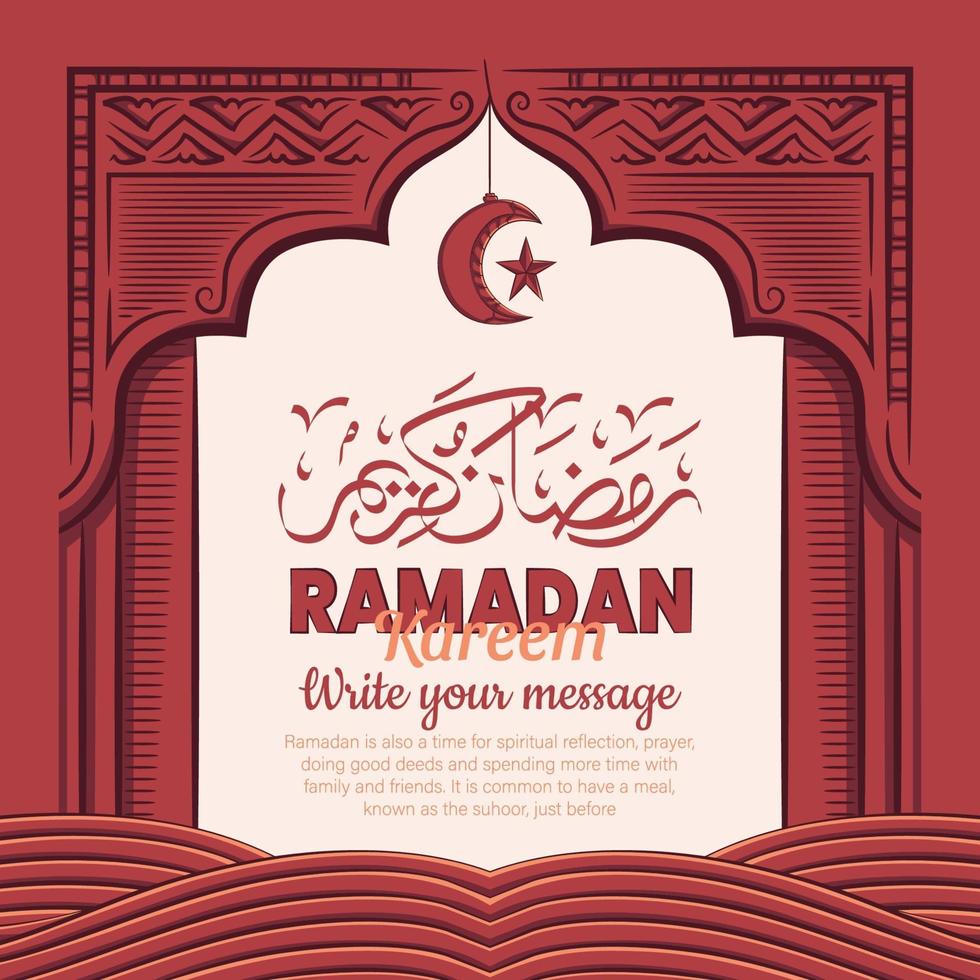 Hand drawn illustration of ramadan kareem or eid mubarak greeting concept in white background. vector