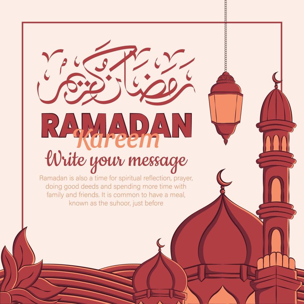 Hand drawn illustration of ramadan kareem or eid mubarak greeting concept in white background. vector