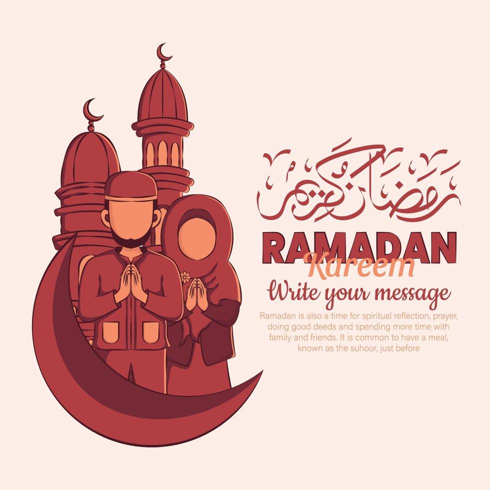 Hand drawn illustration of ramadan kareem or eid mubarak greeting concept in white background. vector