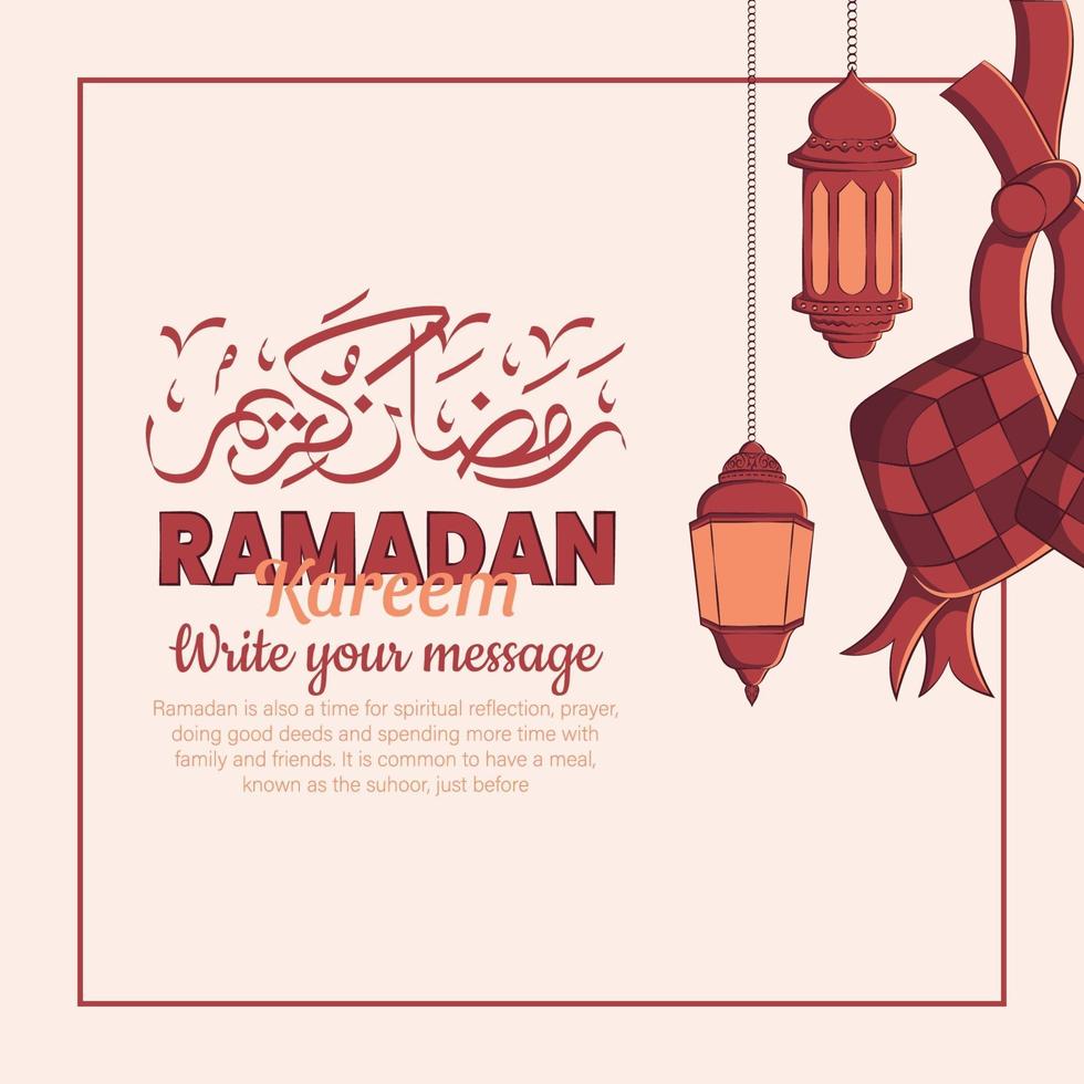 Hand drawn illustration of ramadan kareem or eid mubarak greeting concept in white background. vector