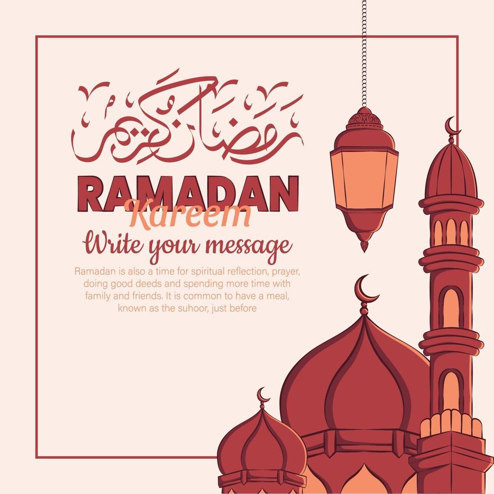 Hand drawn illustration of ramadan kareem or eid mubarak greeting concept in white background. vector