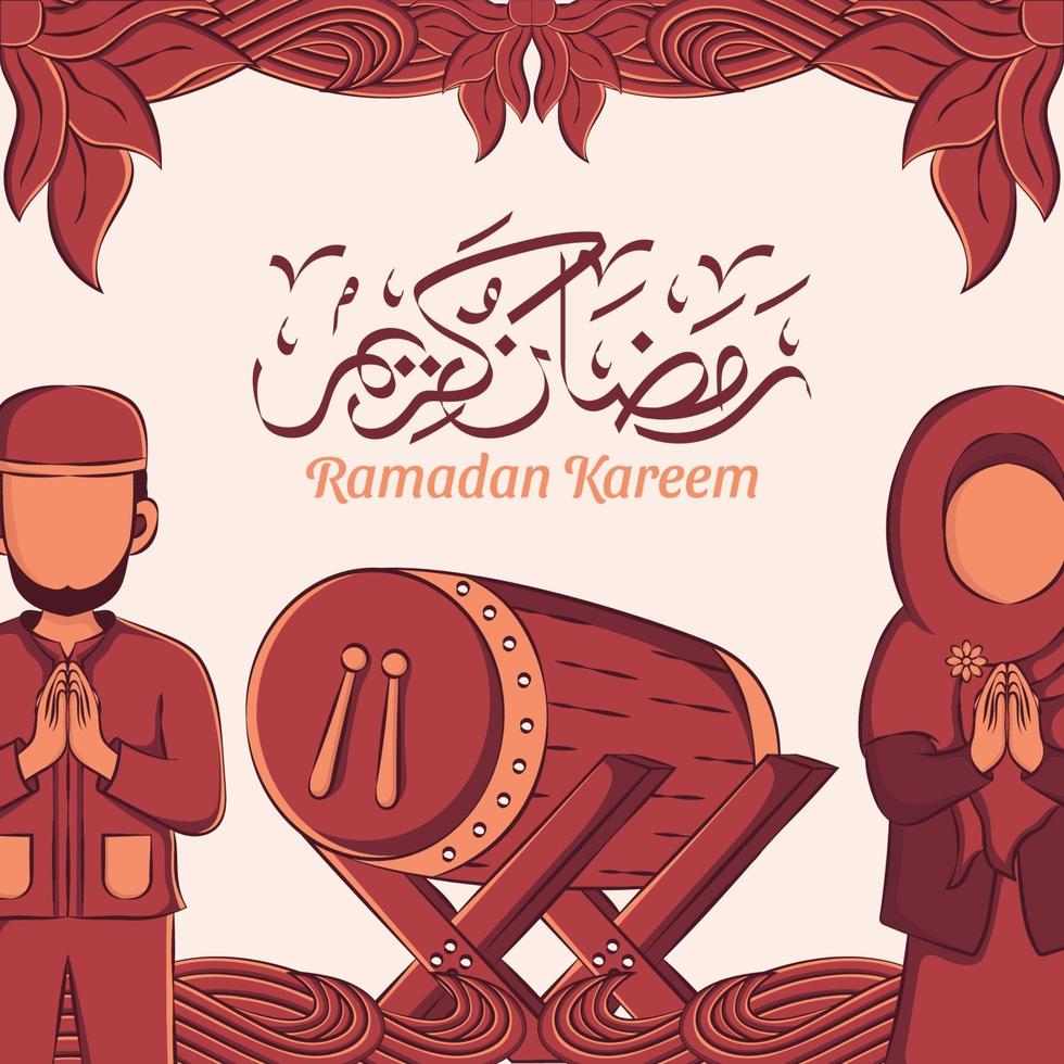 Hand drawn illustration of ramadan kareem or eid mubarak greeting concept in white background. vector