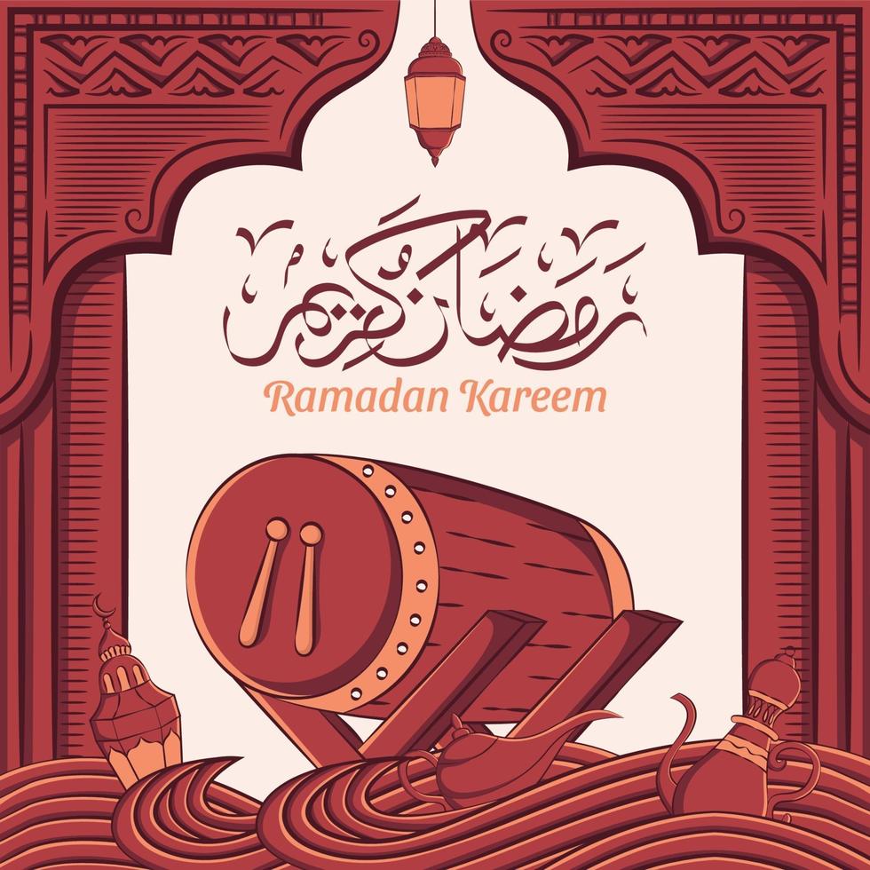 Hand drawn illustration of ramadan kareem or eid mubarak greeting concept in white background. vector