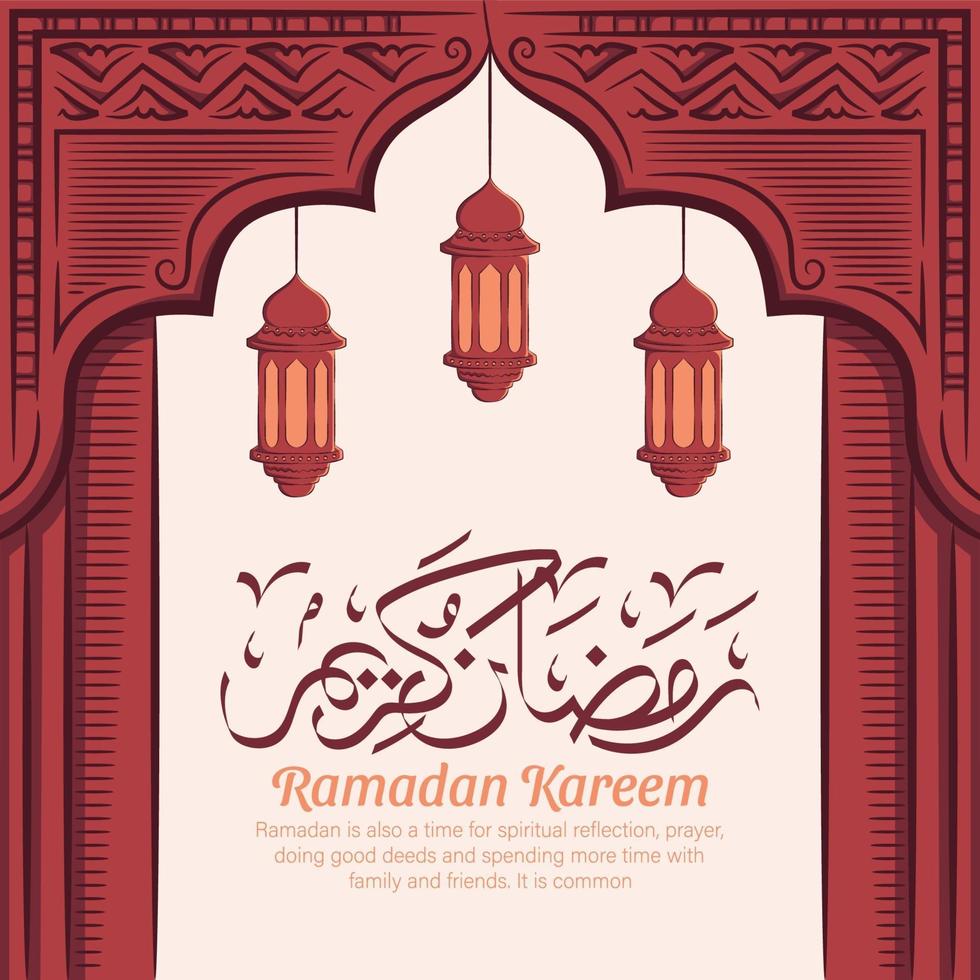 Hand drawn illustration of Ramadan Kareem Iftar party celebration. Islamic Holy Month 1442 H. vector
