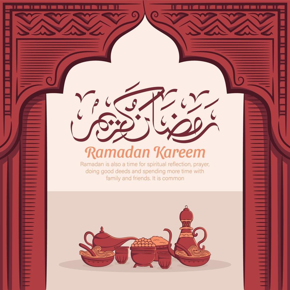 Hand drawn illustration of Ramadan Kareem Iftar party celebration. Islamic Holy Month 1442 H. vector