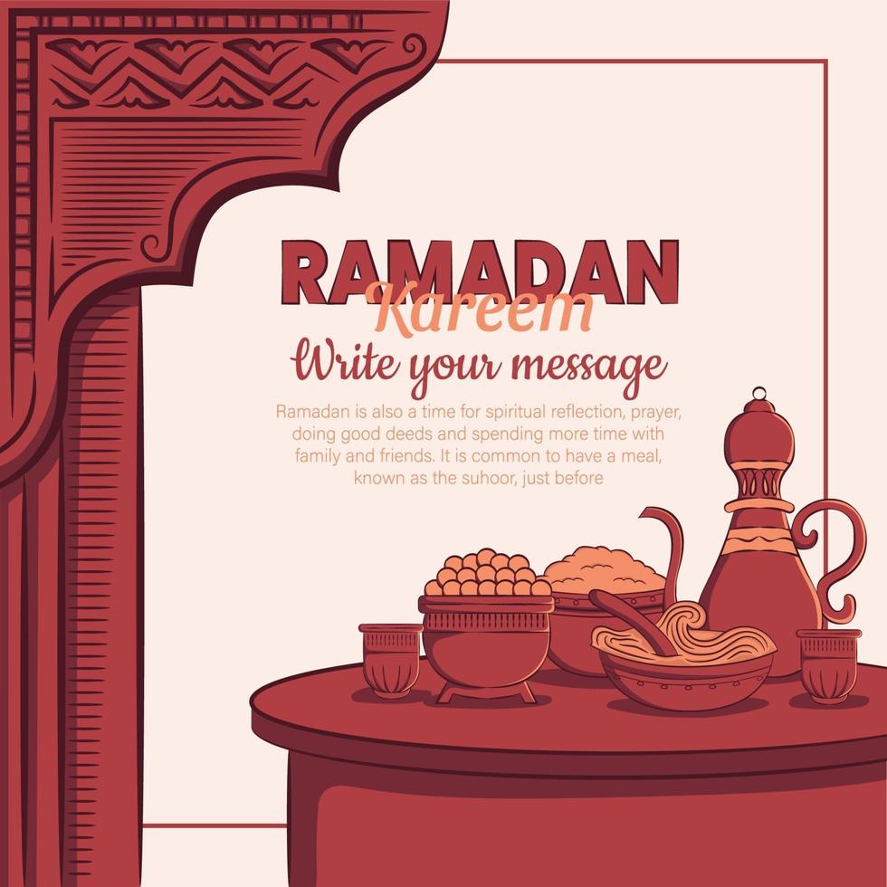 Ilustración dibujada a mano de la celebración de la fiesta iftar de Ramadán Kareem. mes sagrado islámico 1442 h. vector