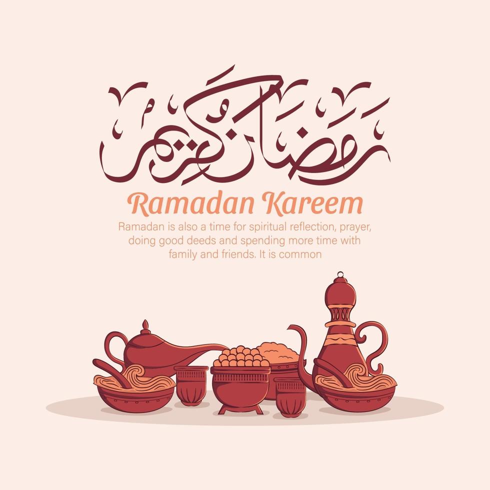 Hand drawn illustration of Ramadan Kareem Iftar party celebration. Islamic Holy Month 1442 H. vector