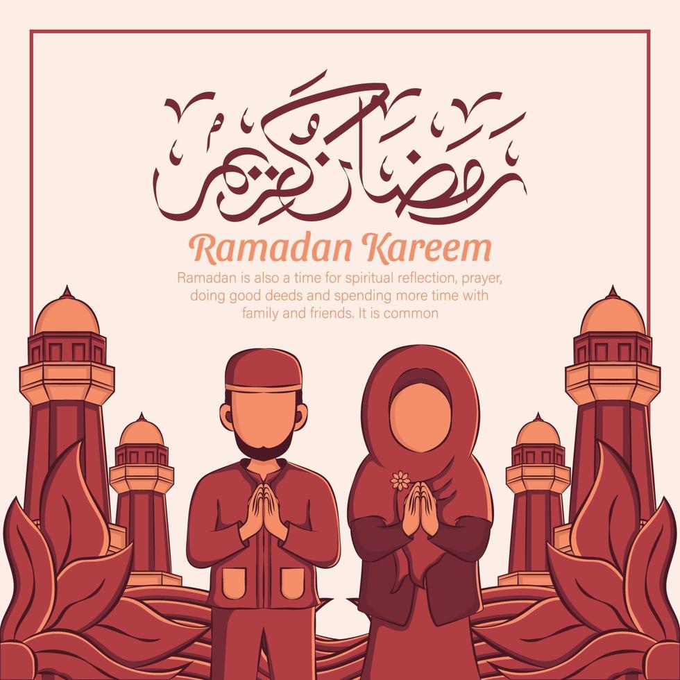 Ilustración dibujada a mano de la celebración de la fiesta iftar de Ramadán Kareem. mes sagrado islámico 1442 h. vector