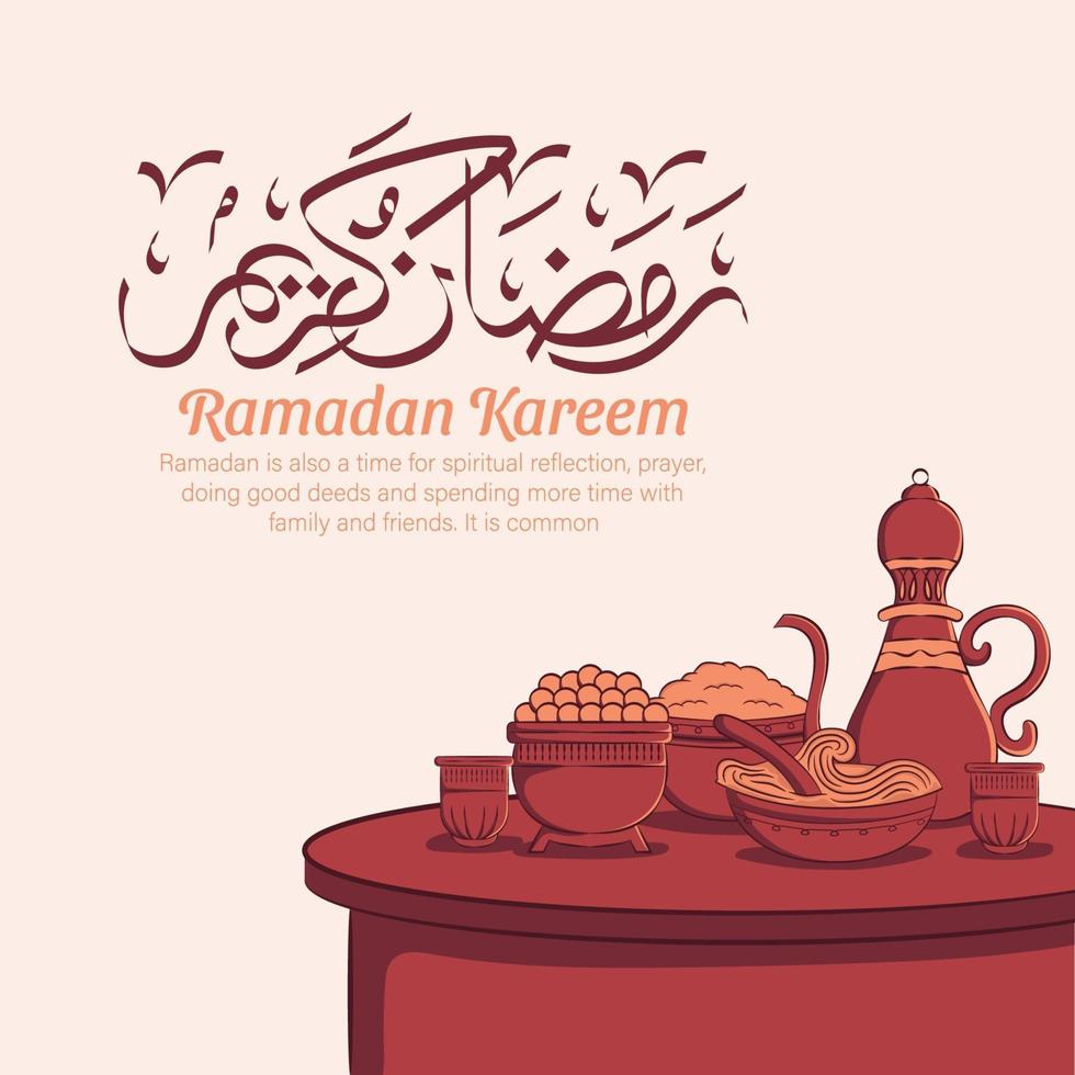 Ilustración dibujada a mano de la celebración de la fiesta iftar de Ramadán Kareem. mes sagrado islámico 1442 h. vector