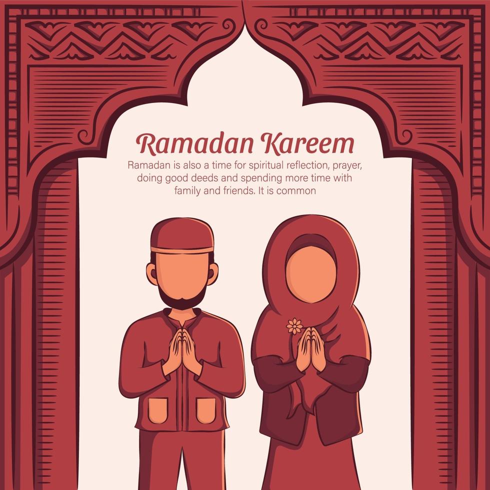 Hand drawn illustration of Ramadan Kareem Iftar party celebration. Islamic Holy Month 1442 H. vector