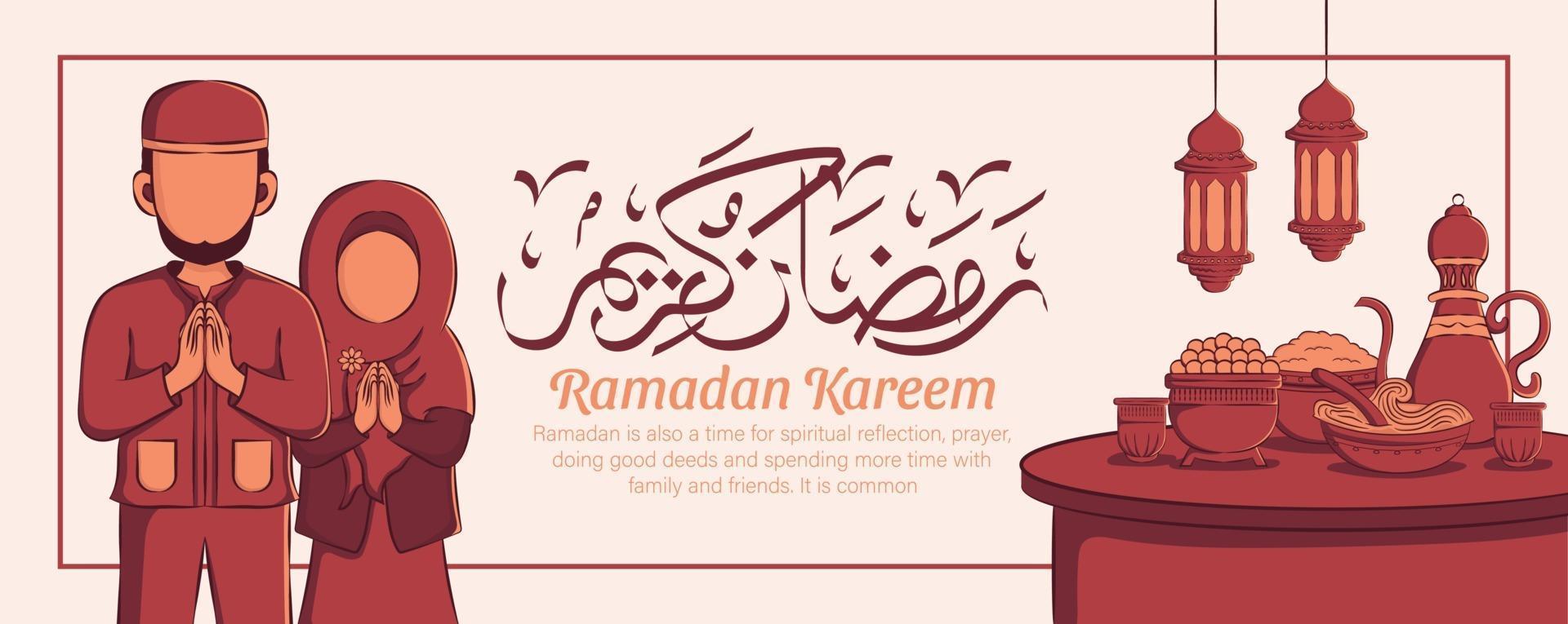 Ilustración dibujada a mano de la celebración de la fiesta iftar de Ramadán Kareem. mes sagrado islámico 1442 h. vector