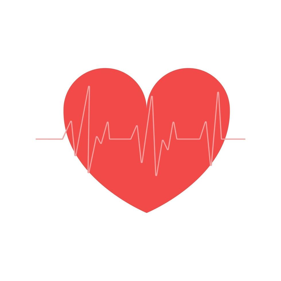 Vector flat heart icon on a white background, cardiogram