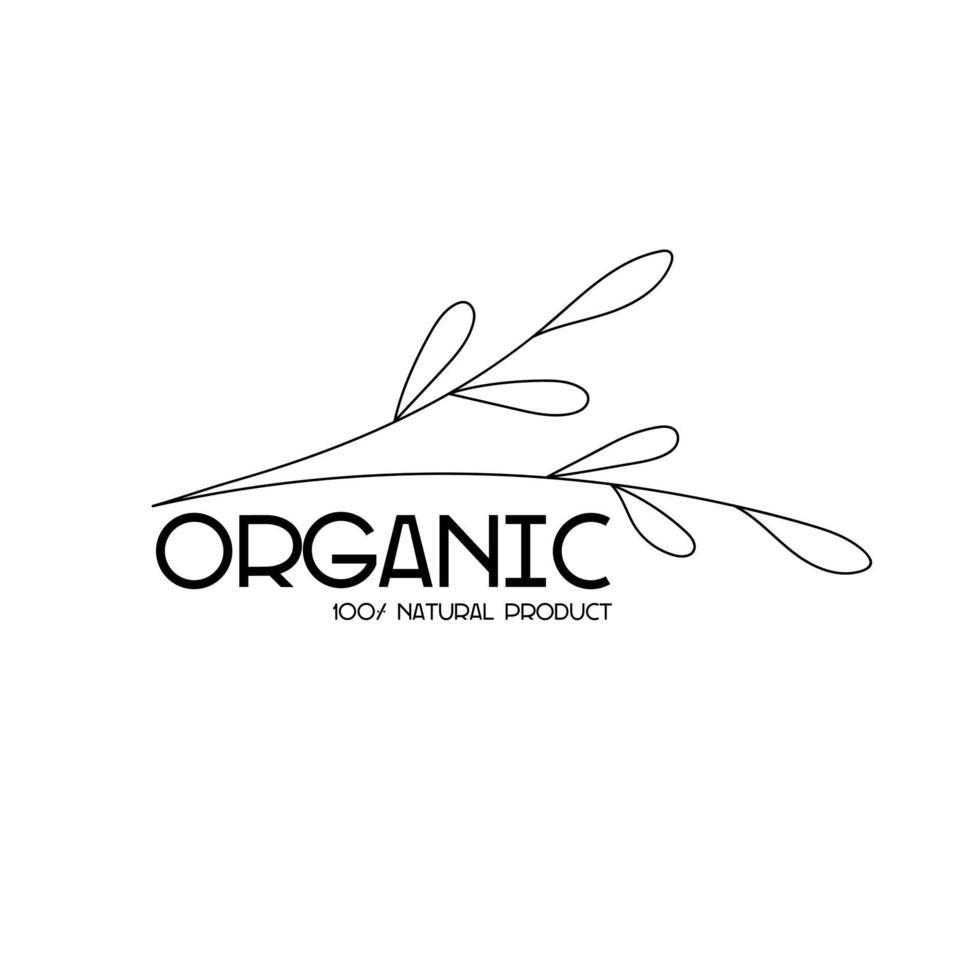 vector logo plano blanco y negro. Símbolo abstracto, producto orgánico 100 natural con decoración.