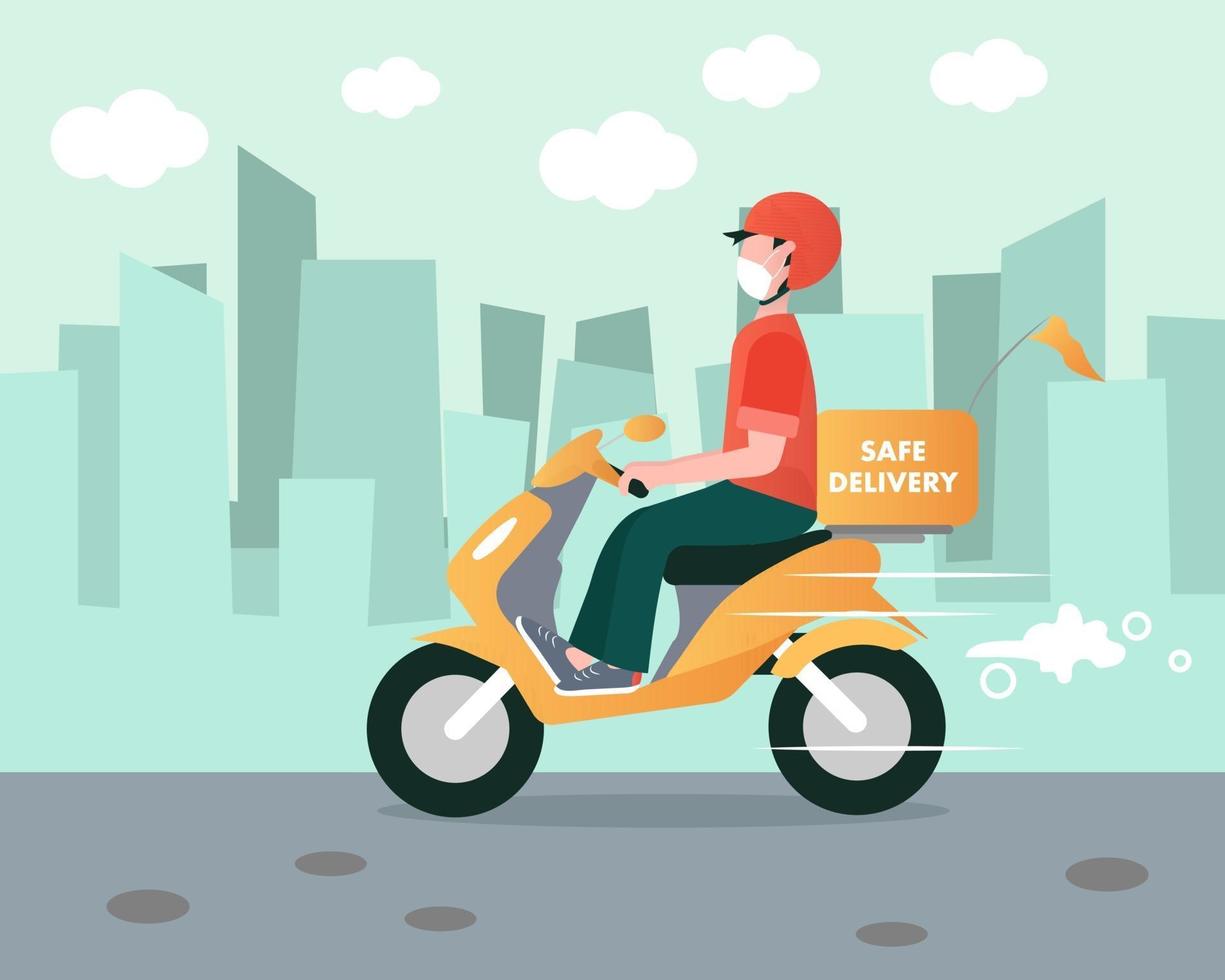 Safe delivery moped driver vector