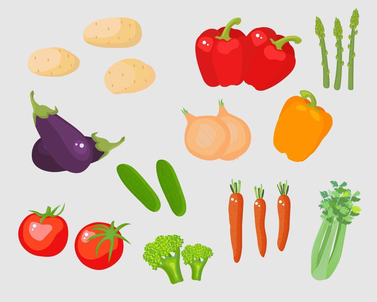 verduras vector set ilustración de dibujos animados en estilo plano