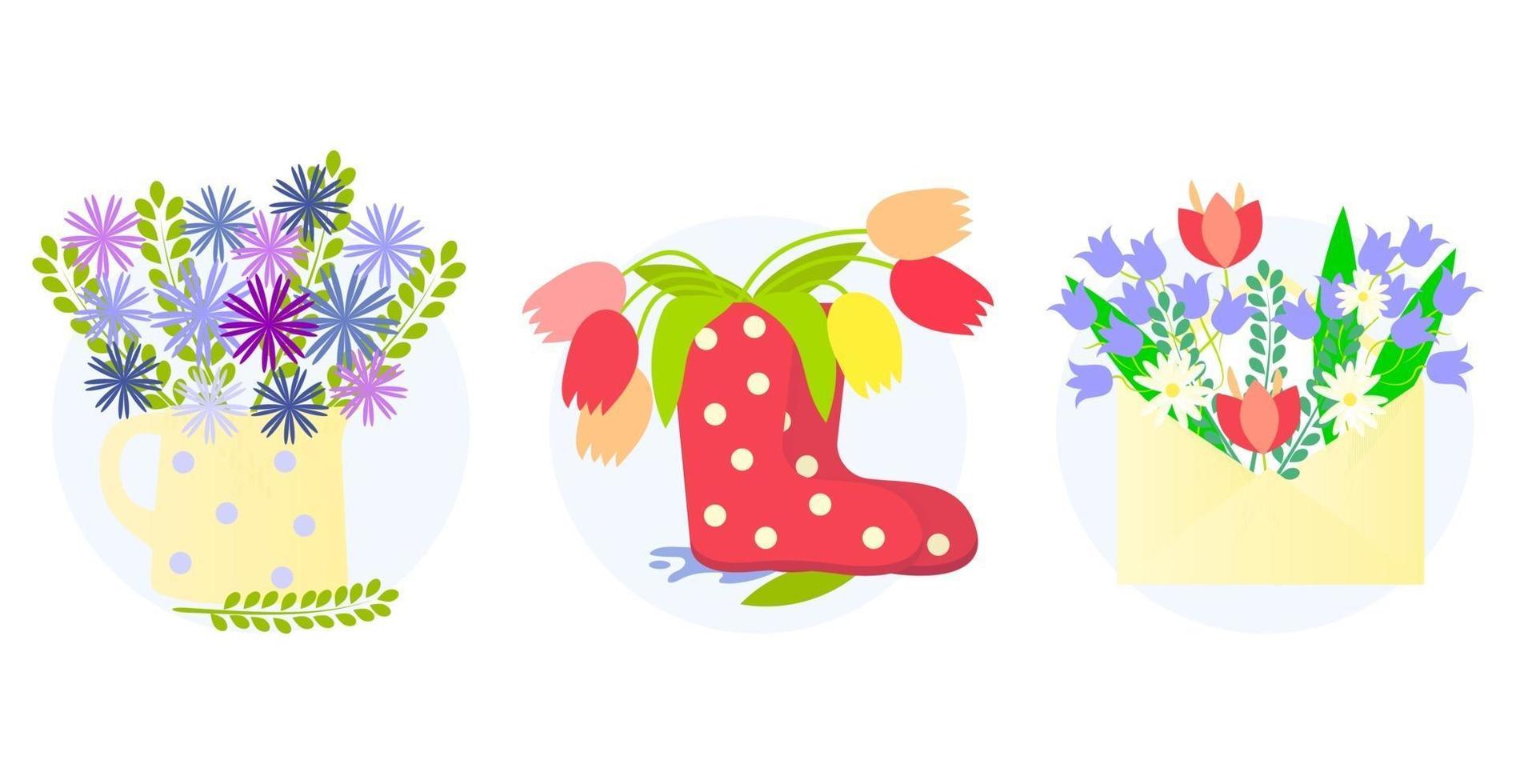 Beautiful spring flowers set vector