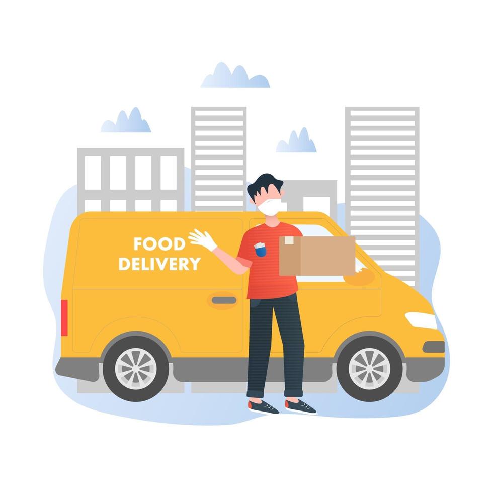 Delivery man with a truck vector illustration concept in cartoon style