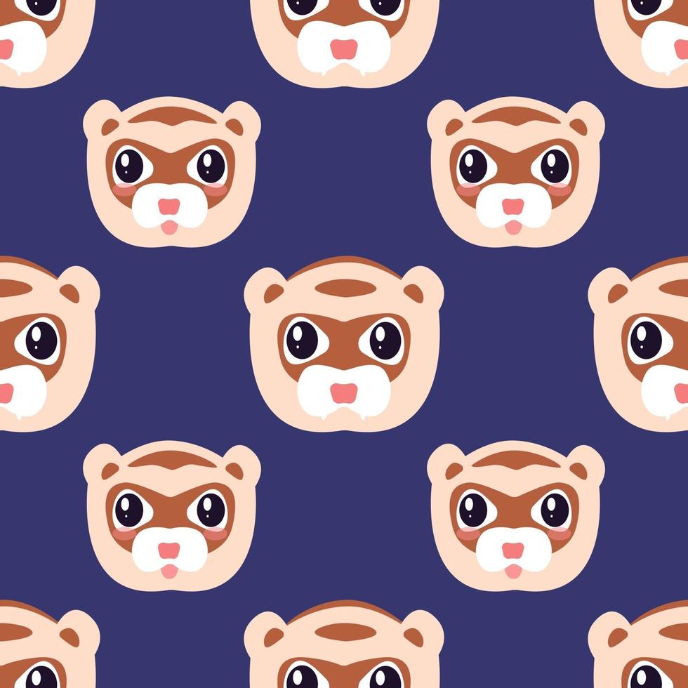 Vector seamless fun children's pattern with funny ferret faces on a dark purple background