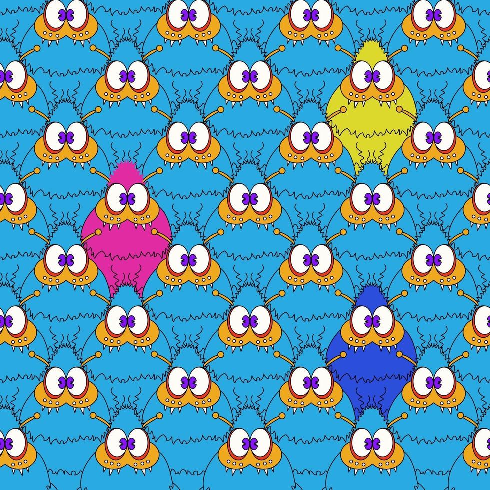 Vector seamless fun children's pattern with funny monsters in bright colors