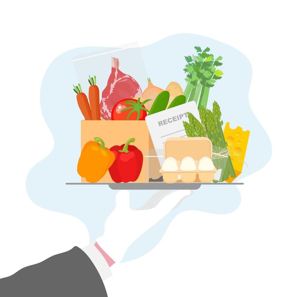 concepto de ilustración de vector de entrega de kit de comida en estilo de dibujos animados