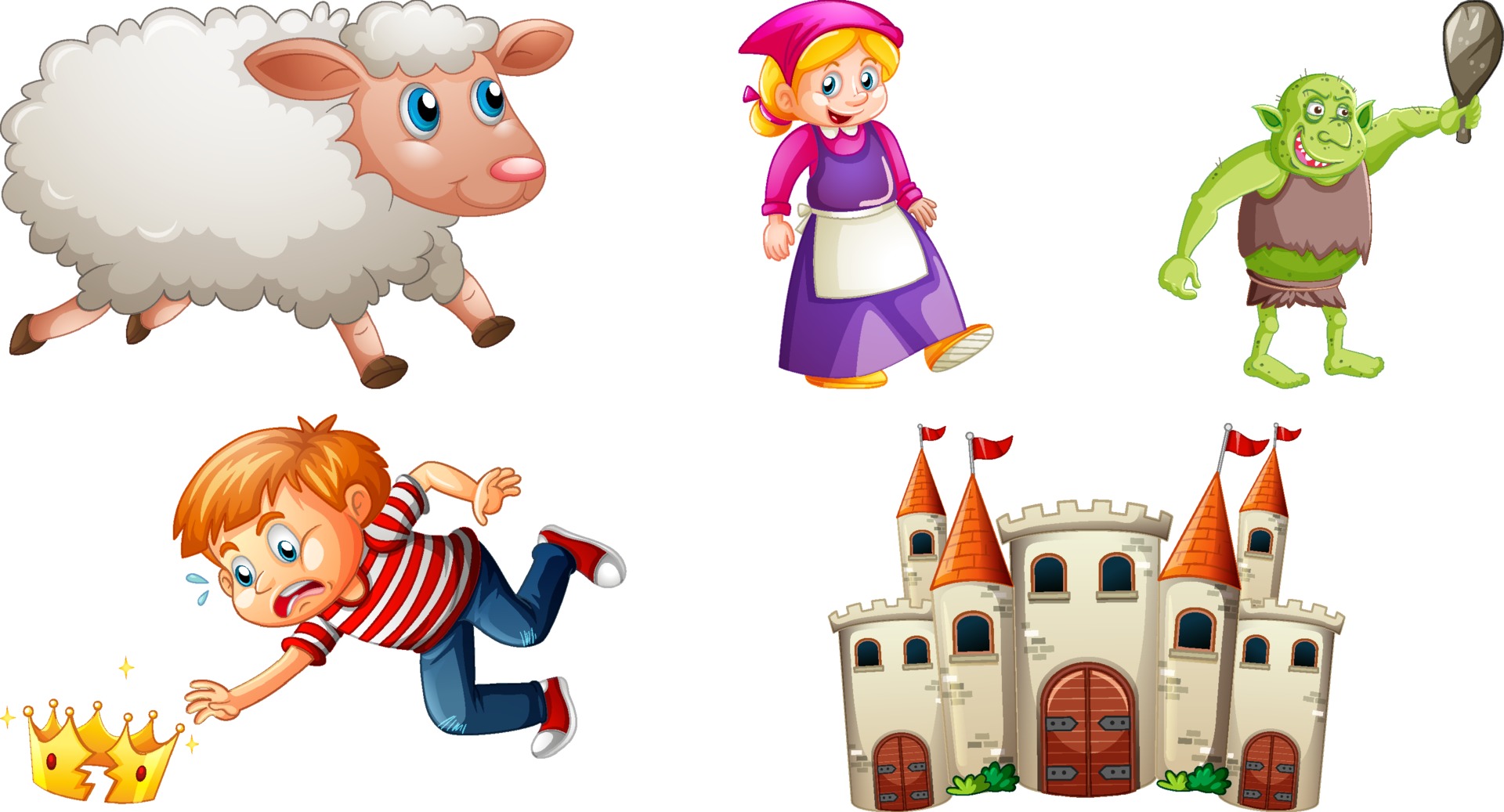 Set of different nursery rhyme character isolated on white background