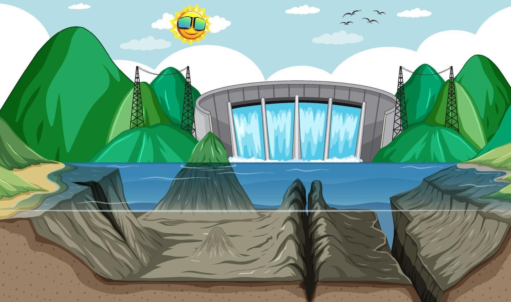 Scene with water dam background vector
