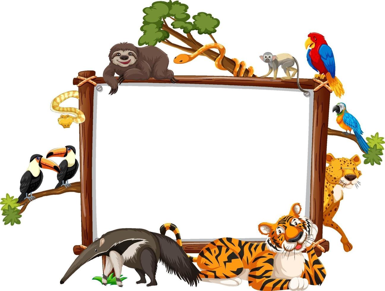 Empty banner with wild animals on white background vector