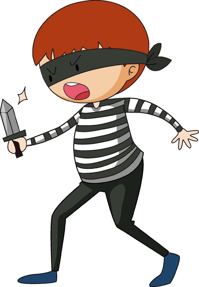 Un personaje de dibujos animados de doodle de ladrón aislado vector