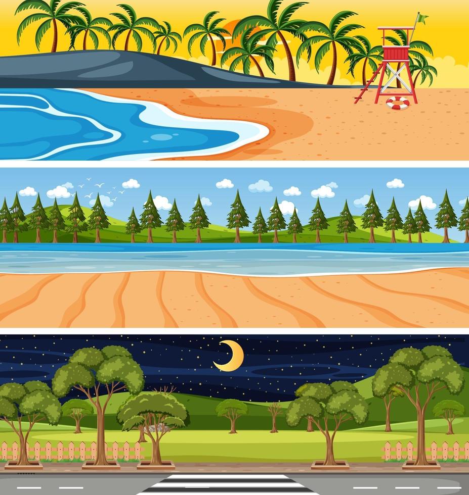 Conjunto de escenas horizontales de diferente naturaleza. vector