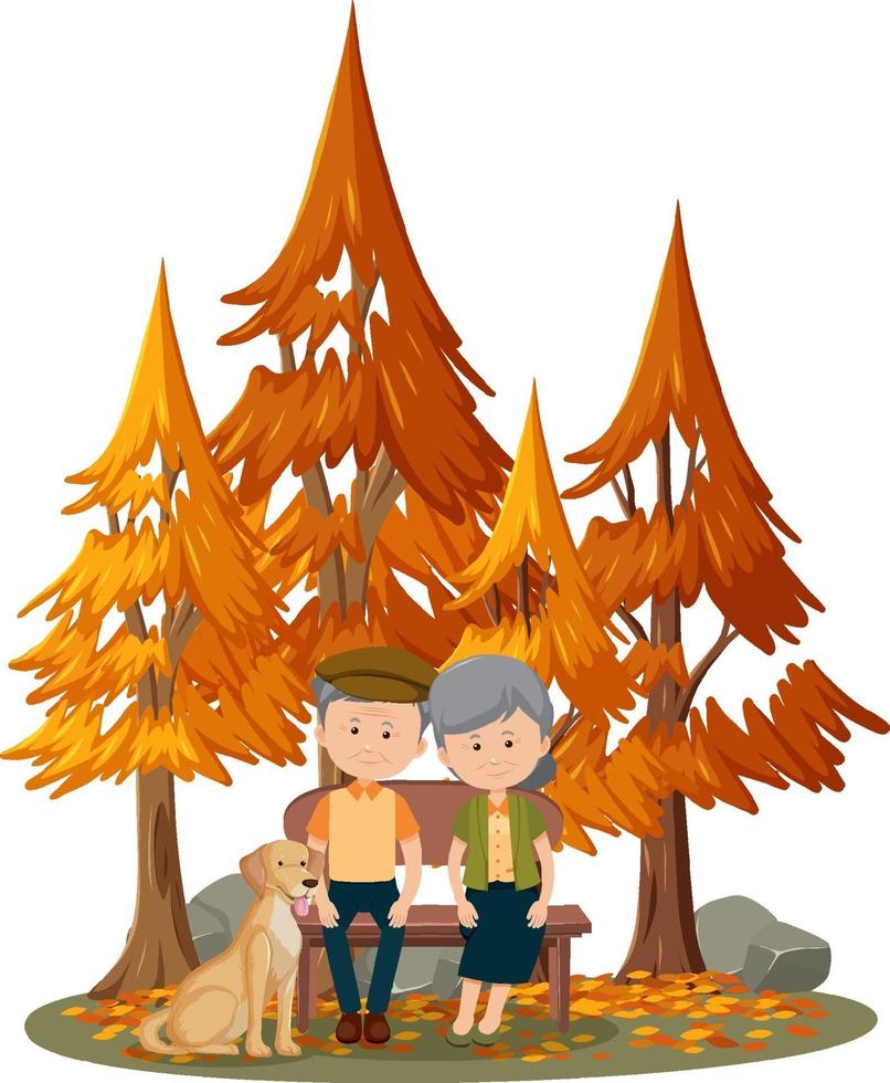 Old couple in love sitting in the park isolated vector
