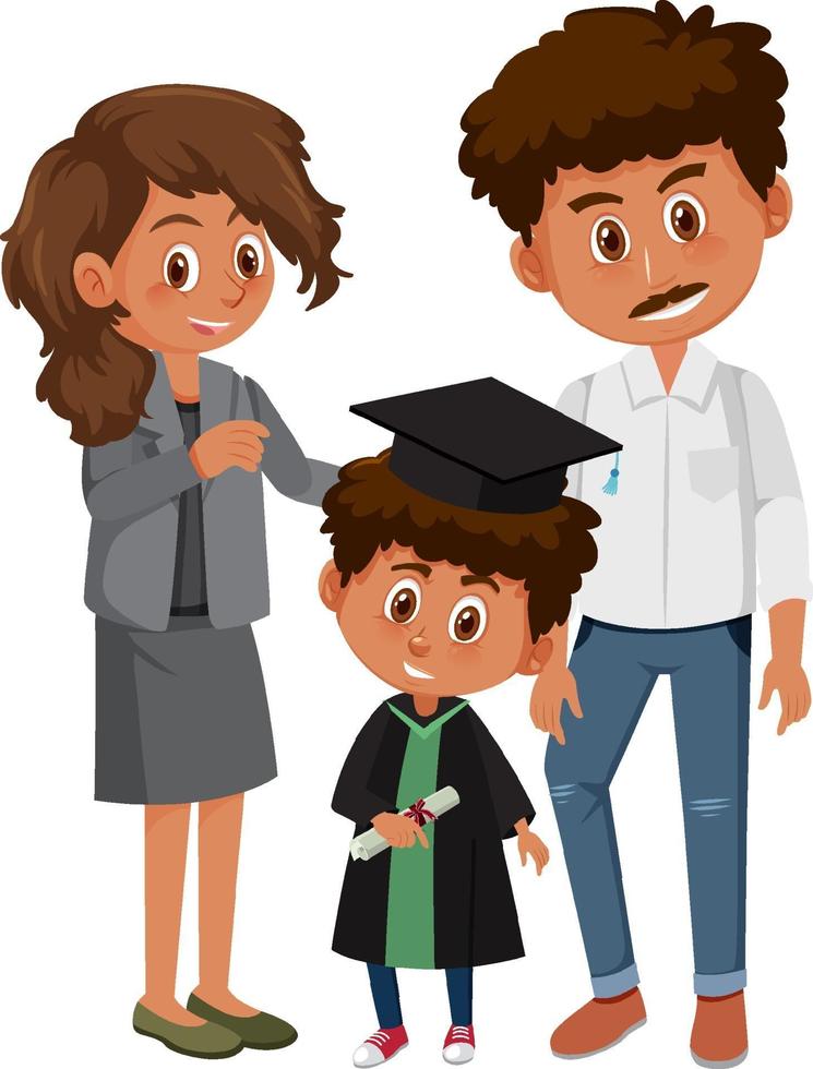 niño feliz en traje de graduación con sus padres vector