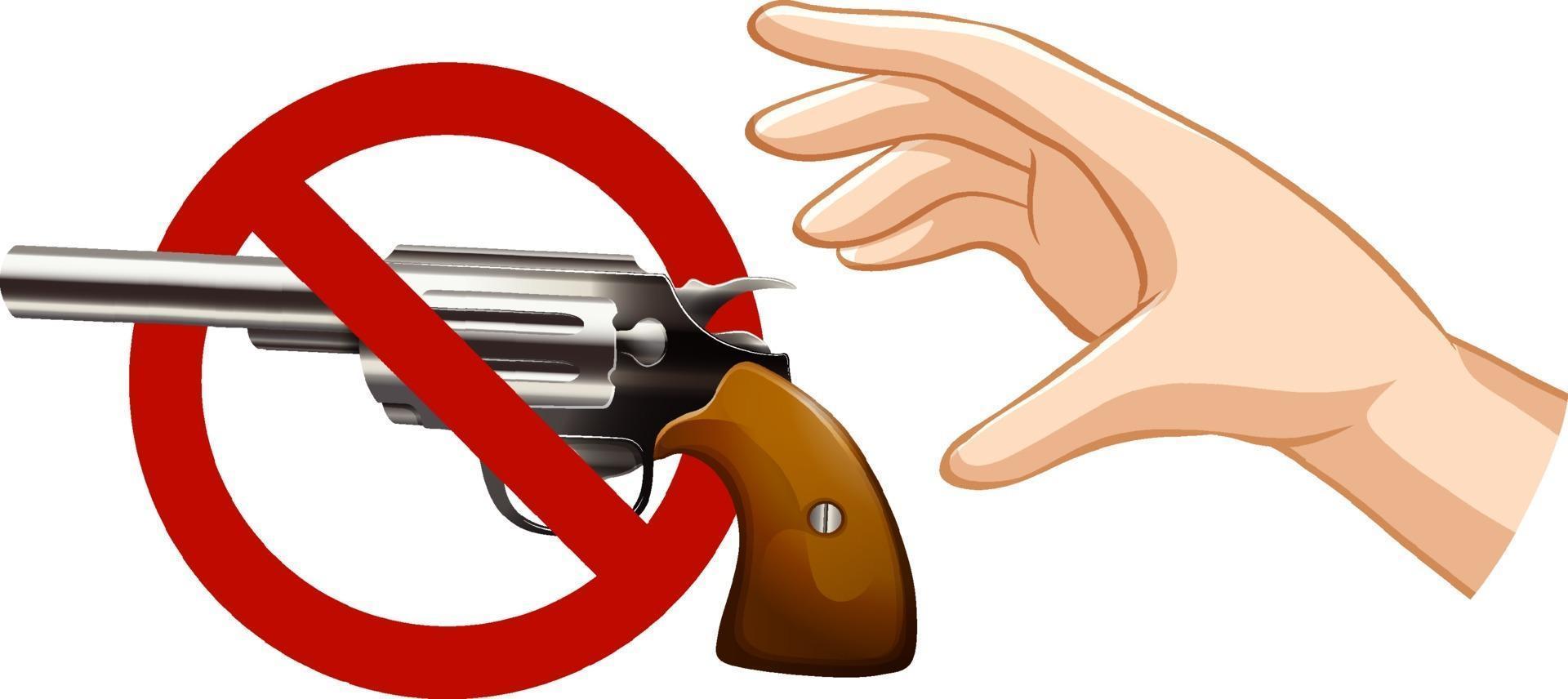 Ninguna pistola prohibida firmar con la mano sobre fondo blanco. vector