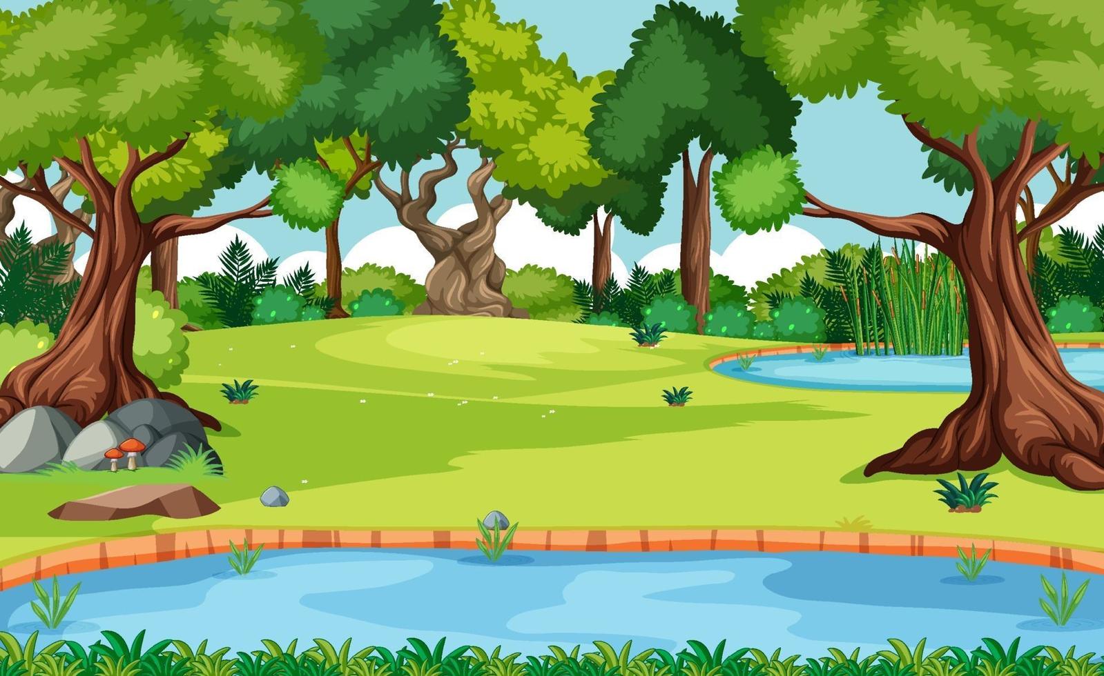 Nature forest landscape scene with many trees vector