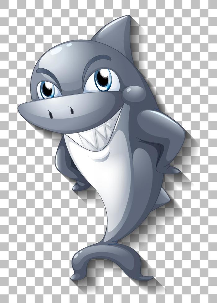 Smiling cute shark cartoon character isolated vector