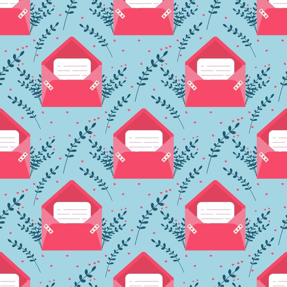 Love mail with Valentine card seamless pattern.. Love you paper card envelope. vector