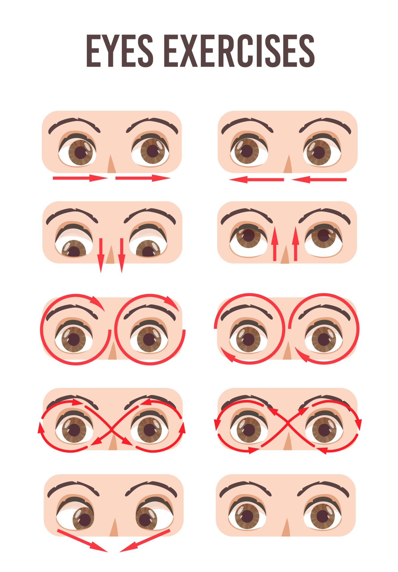 Eye exercise set. Movement for eyes relaxation. Eyeball, eyelash and brow. 2141146 Vector Art at