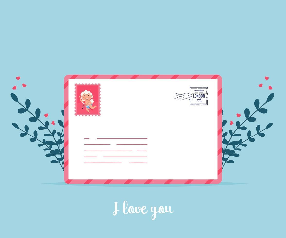 correo de amor con tarjeta de San Valentín. te amo sobre de tarjeta de papel. vector