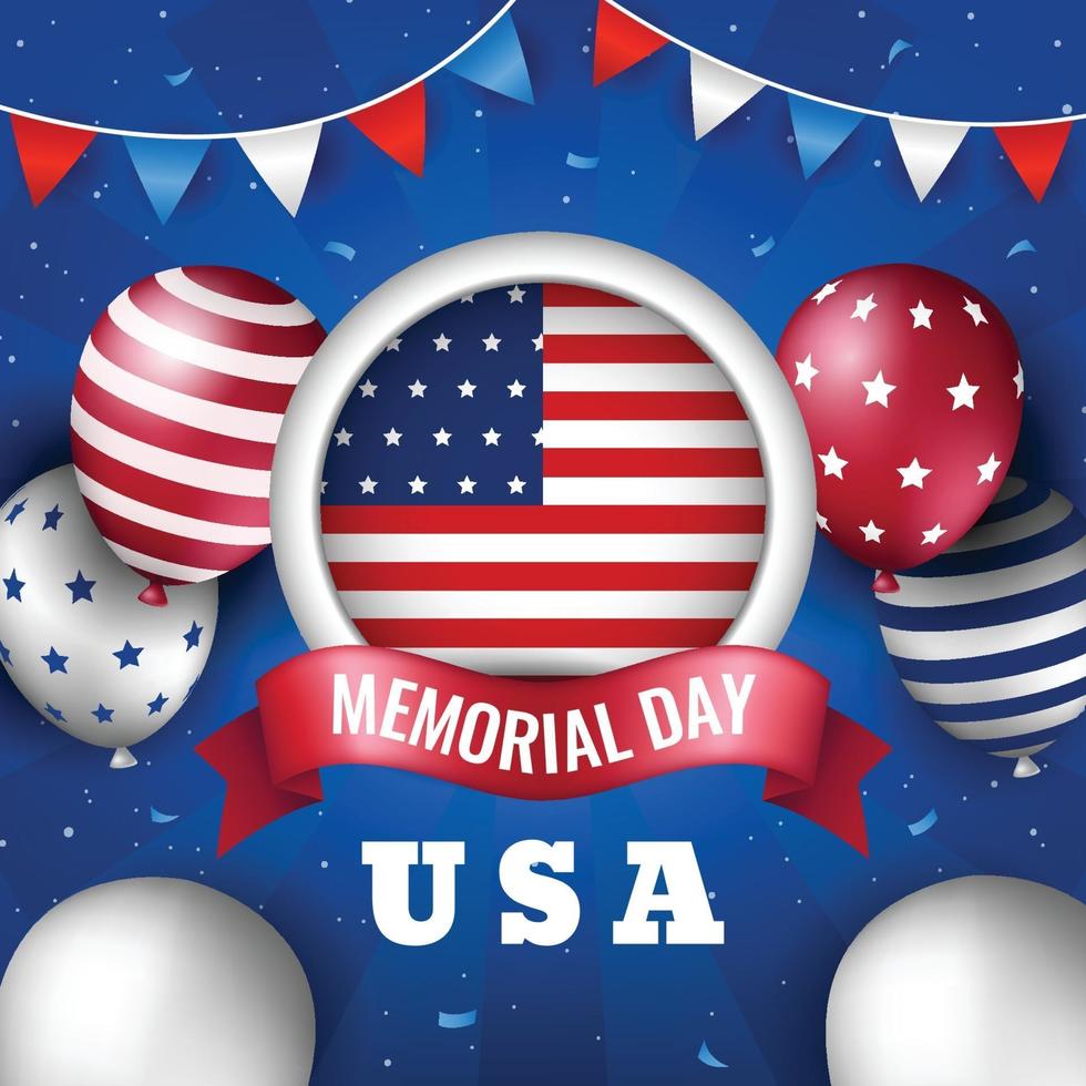 Memorial Day with Balloon and Circle Flag vector