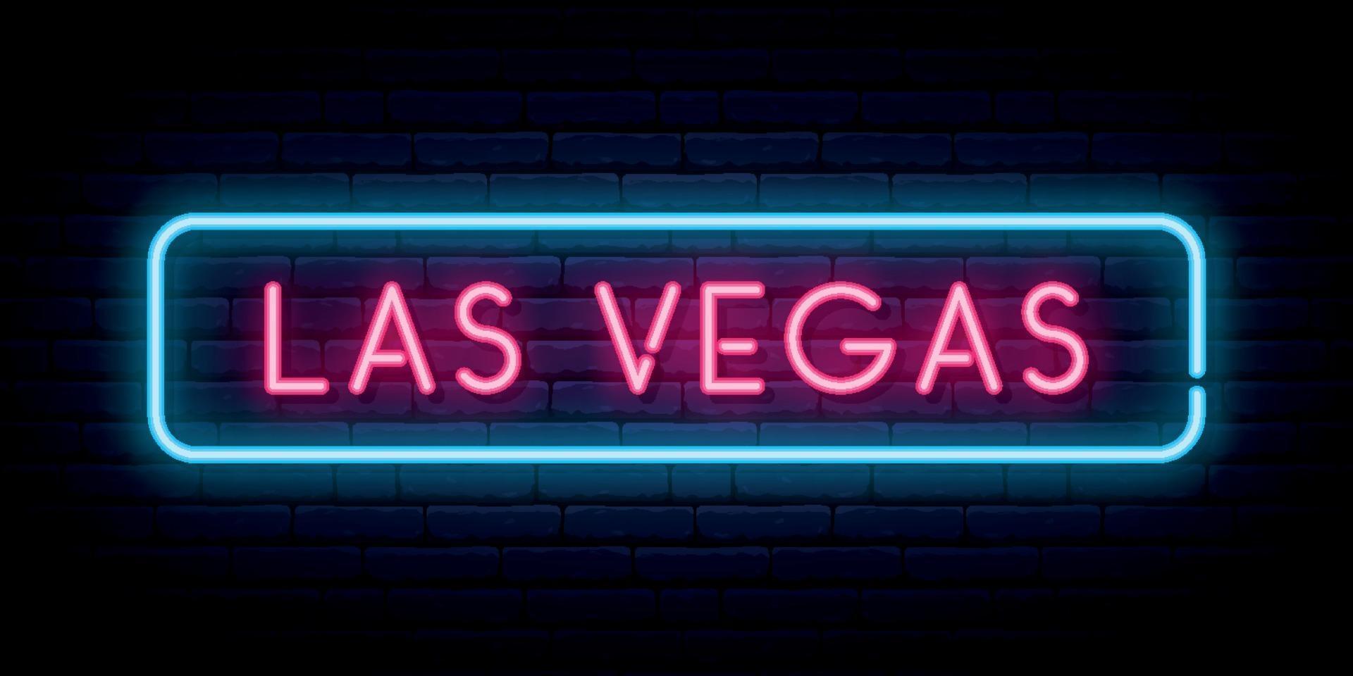 Las Vegas neon sign. Bright light signboard. vector